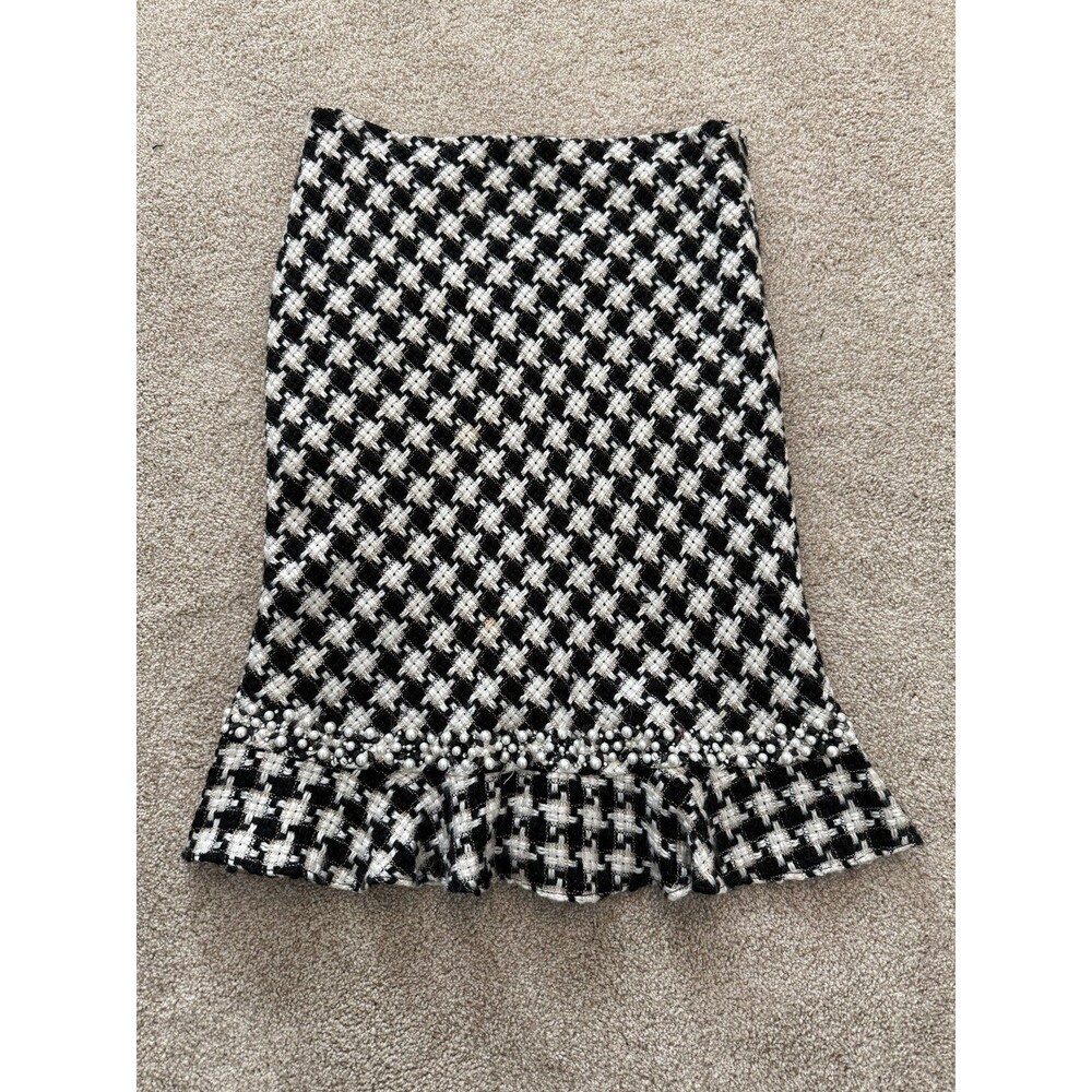I.C.E Houndstooth‎ Fishtail Skirt Black White Beaded Pearl Trim Lined Y2K Size 8 - Picture 8 of 8